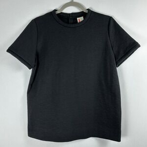 1 by O'2nd Top 4 Black Short Sleeve Padded Mock Neck Minimalist Modern Chic